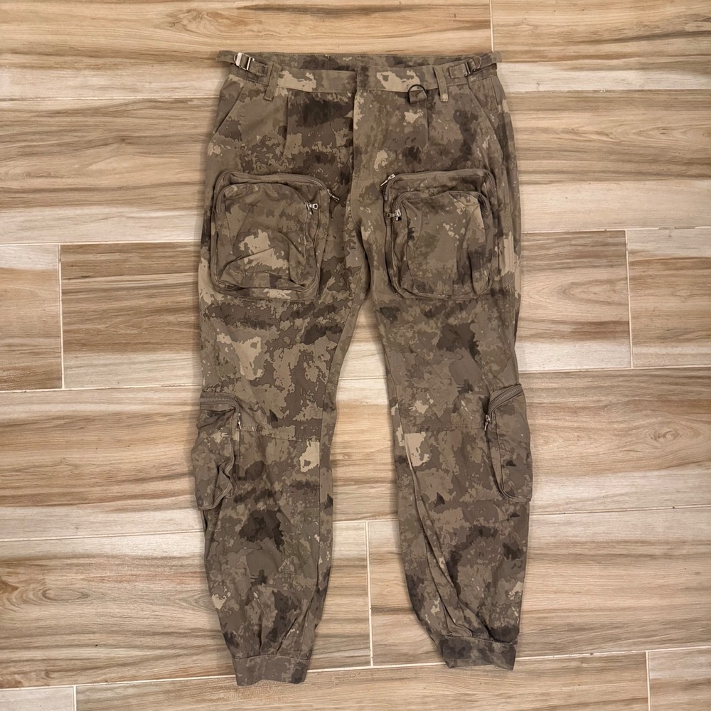 Mnml Mens Camo Cargo Pants Size L Multi Pocket Utility Streetwear Tapered Brown